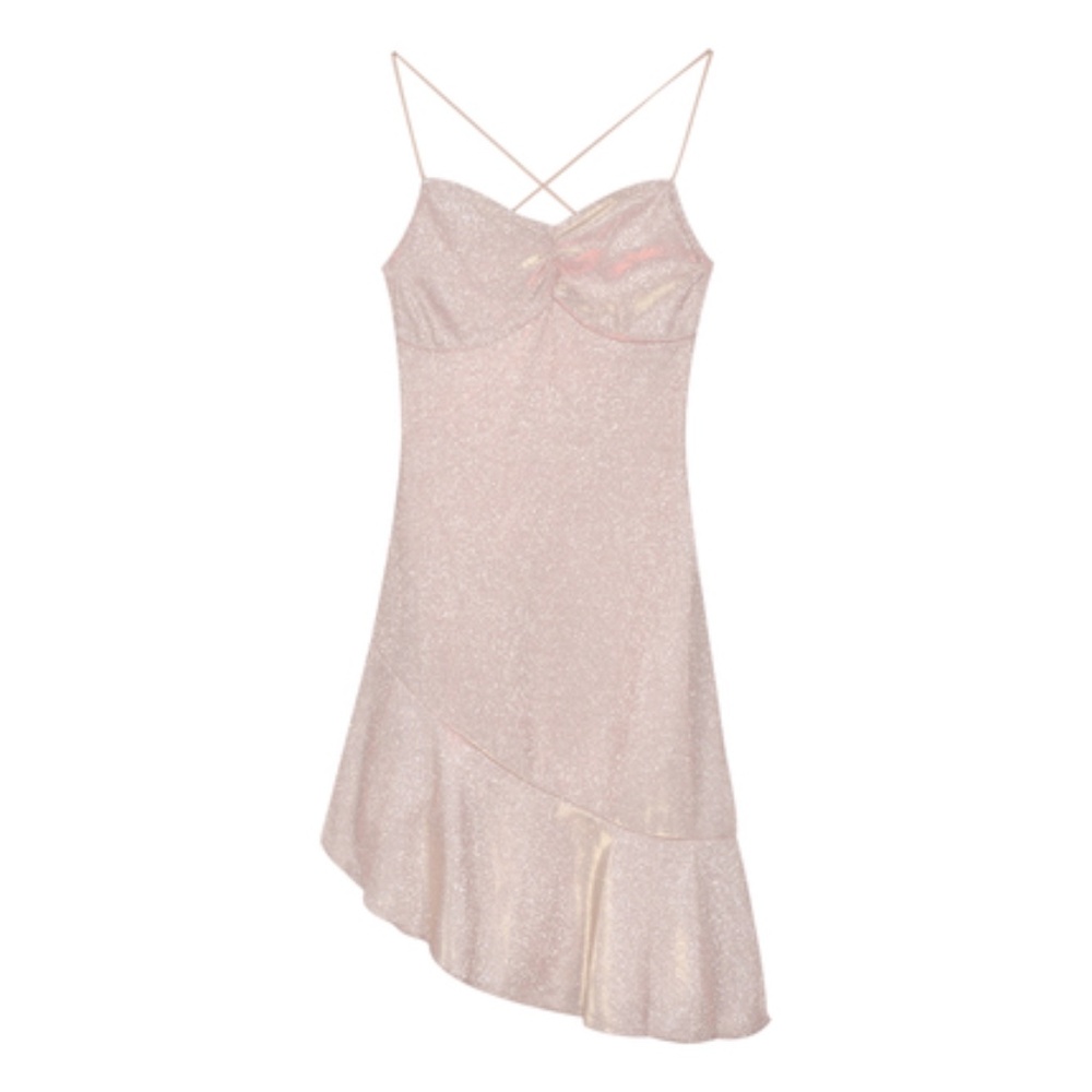 Champagne Pink Glitter Backless Lace-Up Mini Dress | Sparkly Party Dress - Picture 2 of 6